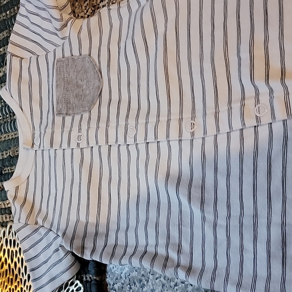 One piece 3 -6 month white/black stripes fully buttoned onesie/romper
